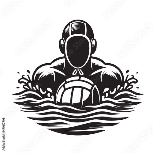 Water Polo Silhouette line art vector illustration on white background