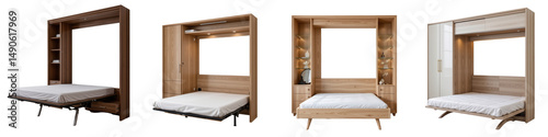 Modern Bedroom Furniture with Foldable Bed and Wooden Shelves