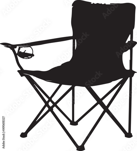 Black Silhouette of a Folding Camping Chair with Cup Holder