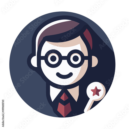 Cute teacher character with glasses icon in a playful and educational design