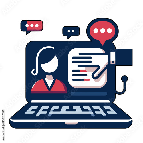 Teacher's laptop with messages icon in a flat design for educational interaction concept