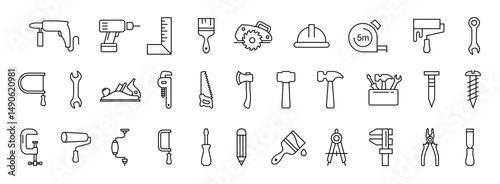 Tools construction woodworking and painting icons