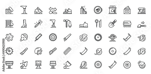 Shoemaking and woodworking outline icon set