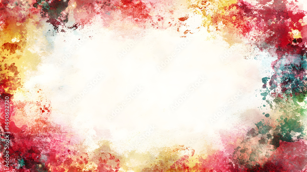 Obraz premium A vibrant abstract watercolor background bursting with red, yellow, and hints of blue, perfect for creative projects.