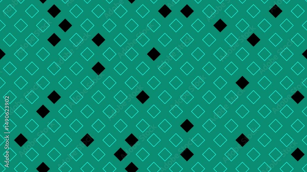 Teal background with repeating diamond shapes, black and light teal