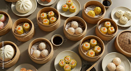 Dim Sum Feast: Variety of Steamed Asian Dumplings
