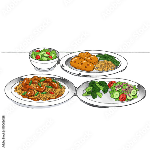 Food plates with curry and rice