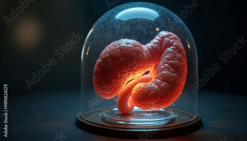 Intestine Organ: Glass Dome, Dramatic Lighting, Anatomical Study