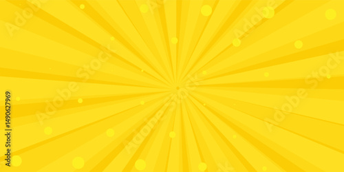 Yellow abstract background with light of sunburst. yellow starburst with halftone. sun ray retro background