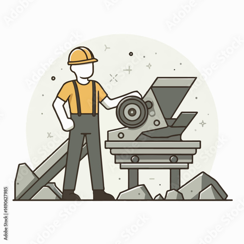 illustration of projeck worker crushing rocks