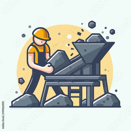 illustration of projeck worker crushing rocks