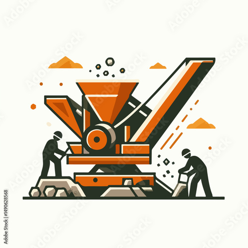 illustration of project workers crushing rocks