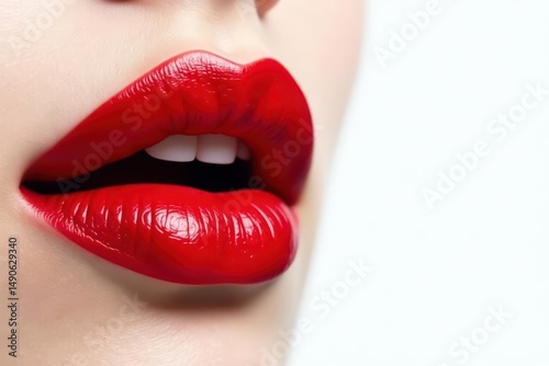 Close-up of luscious red lips against pure white backdrop, elegant, color, advertising