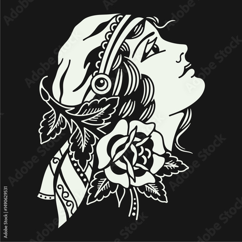Lady head tattoo illustration