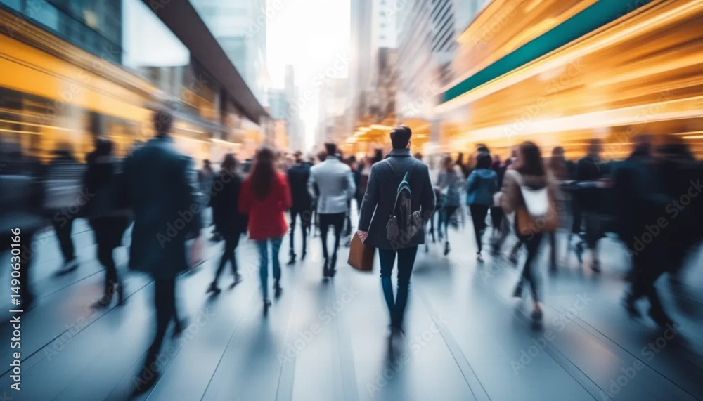Obraz premium Blurred people in motion on the street. 