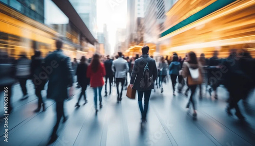 Blurred people in motion on the street. 