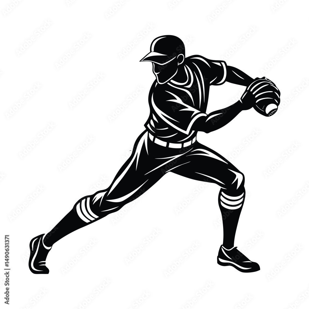Naklejka premium Baseball Player Silhouette Vector Design Template Illustration