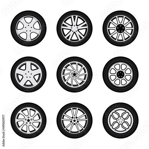 diverse car wheel rim vector collection