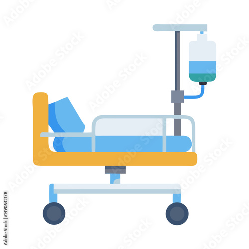 Hospital Bed with IV Drip Illustration