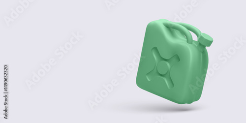 Fuel Canister. 3D Minimal Green Jerrycan Icon for Gasoline, Oil, or Diesel Storage. Modern Energy Supply Symbol with Clean Design. Vector Illustration