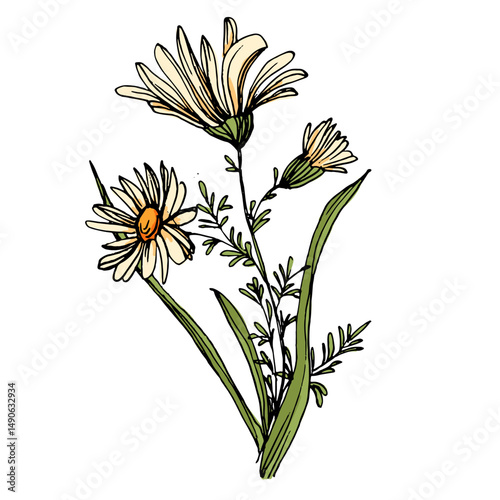 Aesthetic flowers daisies, chamomile isolated on white background