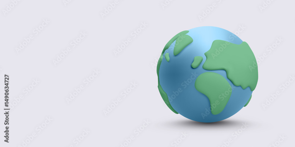 Fototapeta premium Planet Earth Globe With Minimalist 3D Style Symbolizing World, Nature, And Global Unity. Vector Illustration