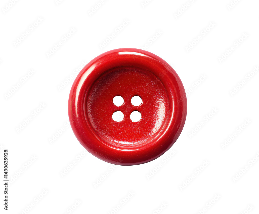 Fototapeta premium Bright red button suitable for sewing and crafting projects, cut out transparent