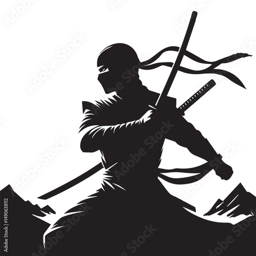 ninja silhouette, editable vector image