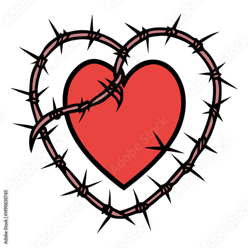 Barbed Wire Heart Vector  Pain and Love . Broken Love Heart with Thorns Vector Art Symbol 

