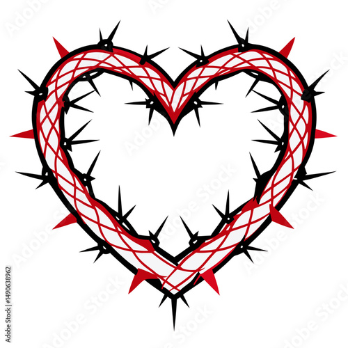 Barbed Wire Heart Vector  Pain and Love . Broken Love Heart with Thorns Vector Art Symbol 

