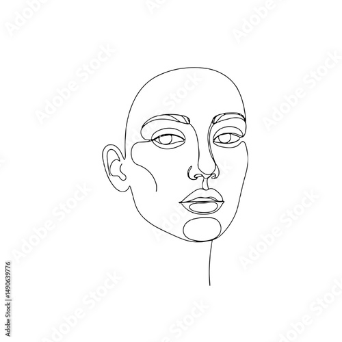 Minimalist line art portrait of a woman's face on a transparent background