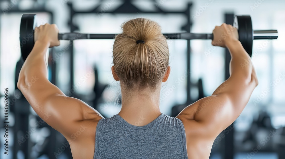 Naklejka premium Blurred background gym scene with a blonde lifting intensely