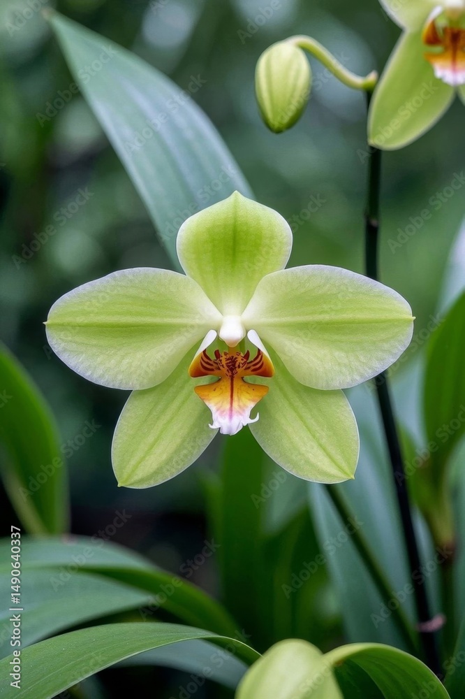 Obraz premium there is a green flower with a yellow center and a white center