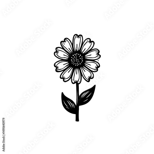 Simple black and white flower illustration on white background minimalist artwork