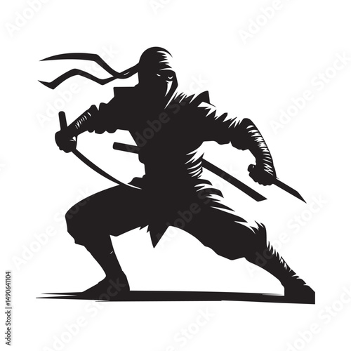 ninja silhouette, editable vector image
