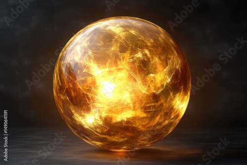 Glowing golden orb of energy abstract sphere background