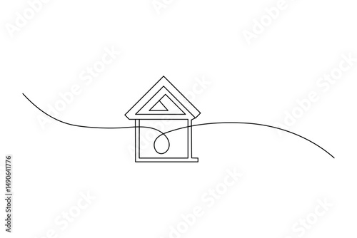 House continuous one line art cottage building decoration concept outline vector illustration
