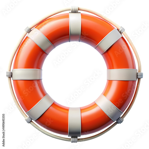 Orange Life Ring Safety Buoy Rescue Equipment isolated on transparent background