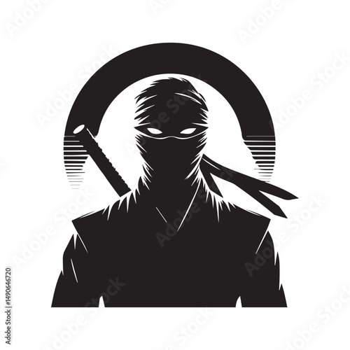 ninja silhouette, editable vector image