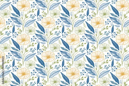 modern one line flower sketch, seamless cotton flower pattern, wrapping textile repeat art, trendy fashion outline print, stylish floral pillow cover, hand drawn texture fabric, minimal nature textile