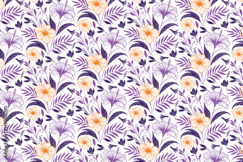 seamless floral continuity pattern, outline cotton flower print, sketch inspired fashion textile, single line stylish wrapping paper, trendy pillow cover nature, textile modern hand drawn, minimal rep
