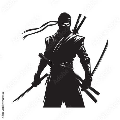ninja silhouette, editable vector image