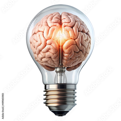 Brilliant Idea Human Brain Inside a Light Bulb isolated on transparent background