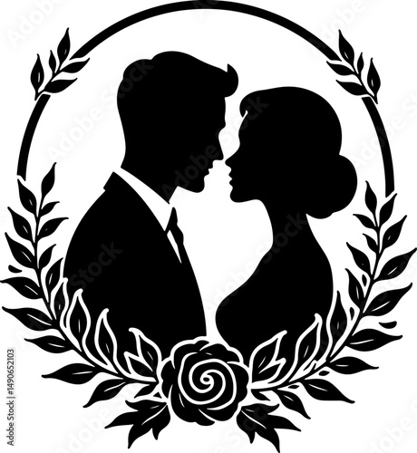 silhouette of a romantic couple in black and white wall décor laser cut vector