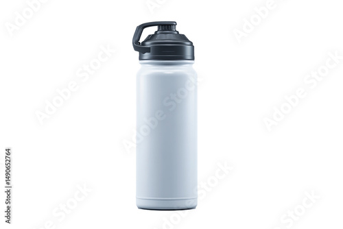 Light Gray Metallic Water Bottle With Black Top And Handle
