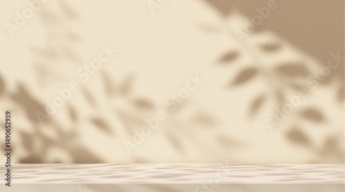 Beige background with leaves shadow