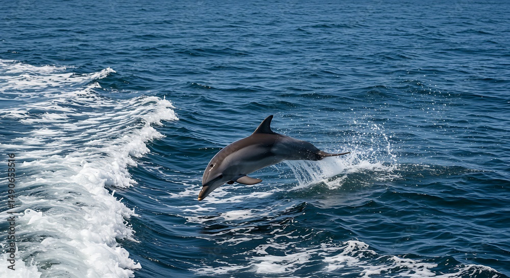 Fototapeta premium Dolphin leaping over ocean waves