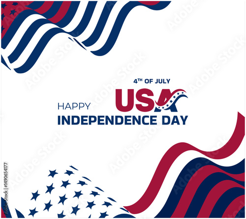 Happy Independence Day USA background with united states flag. 4th of july banner. waving American flag, vector illustration.