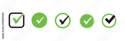 Check mark icon set. Checkmarks and confirm. Check marks for agreement, vote, confirmation, choise. Vector illustration.