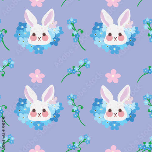 Rabbit in the flower garden fabric pattern